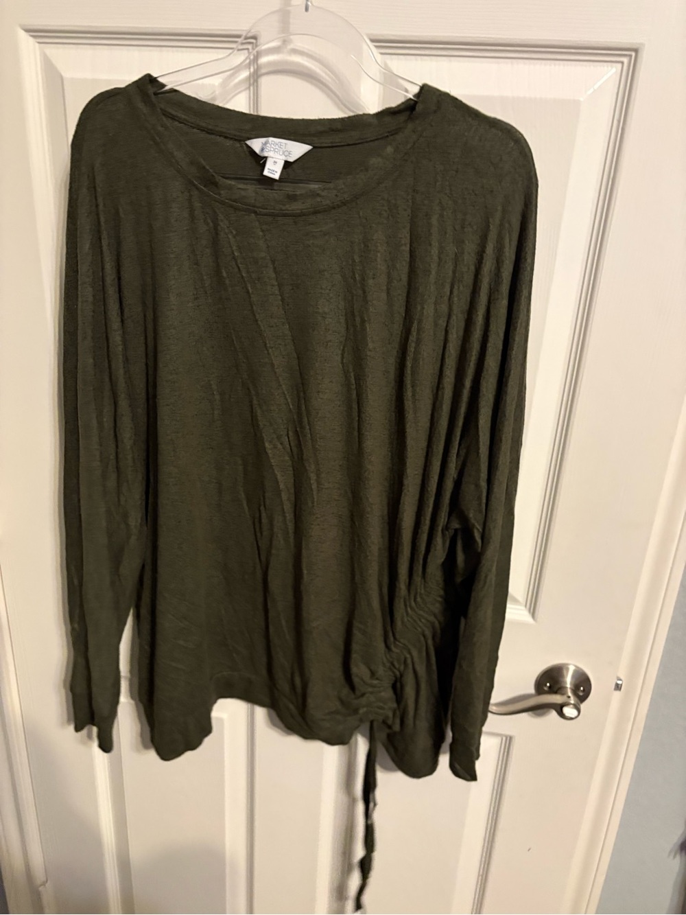 238-Market & Spruce Olive Green Long-Sleeve Draped Top